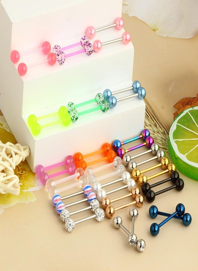 Suotarn 40pcs 14G Mix-Color Stainless Steel Straight Barbell Tongue Rings Bars Piercing 5/8" Length Acrylic Glow In Dark Flexible Retainer Body Jewelry For Women Men - Image 2
